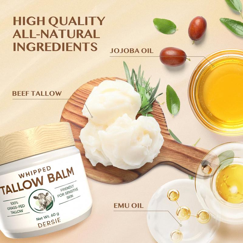 Whipped Beef Tallow Balm: Face Moisturizer with Emu Oil, Blue Cypress & Sandalwood, Fresh Herbal Scent, Eczema Relief, Sensitive Skin Friendly 2.12 OZ