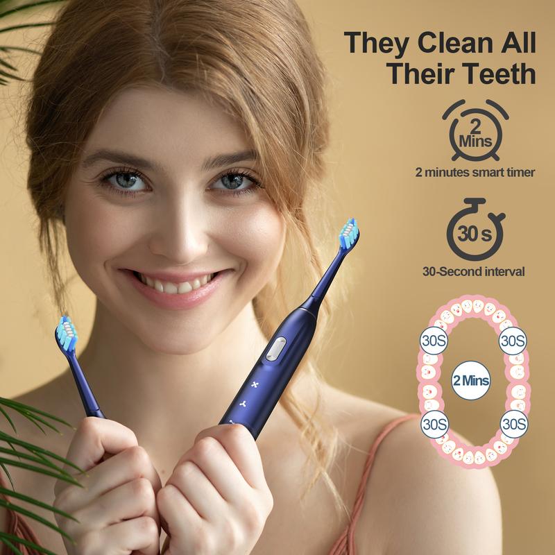 Joyye Electric Toothbrush with 4 Replacement Heads, 4 Cleaning Modes, IPX7 Waterproof, Low Noise - Available in Three Colors