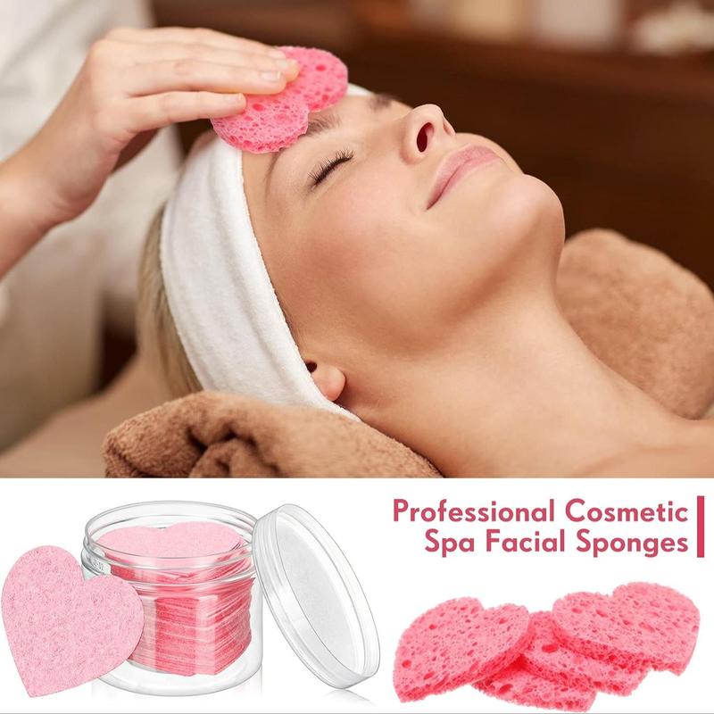 Comfort Skincare Heart Shaped Facial Cleansing Sponge, 60pcs Heart-shaped Compressed Facial Sponge, Professional Cosmetic Spa Facial Sponges, Summer Gift, Beauty Blenders