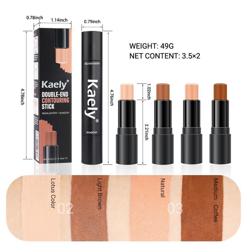 4 Color Highlighter Contour Stick,Cream Contour Palette Kit for Beginners,Bronzer Contouring Sticks,contorno maquillaje para mujer en oferta,Concealer Stick Primer Face Makeup Brightener,02+03