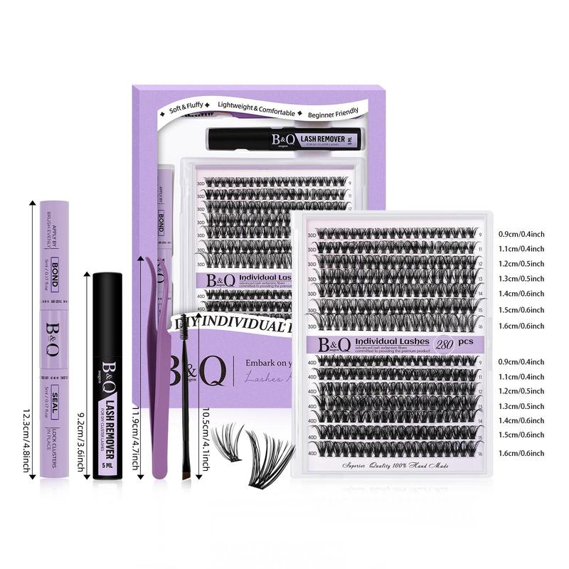 B&Qaugen DIY Lash Extension Kit, 280pcs Christmas Individual Lashes Cluster D Curl 9-16mm Eyelash Extension Kit, Waterproof Eyelash Clusters with Lash Bond and Seal, Glue Remover and Lash Tweezer for Girl Makeup, Lash Clusters Kit, Lashes Extension Kit