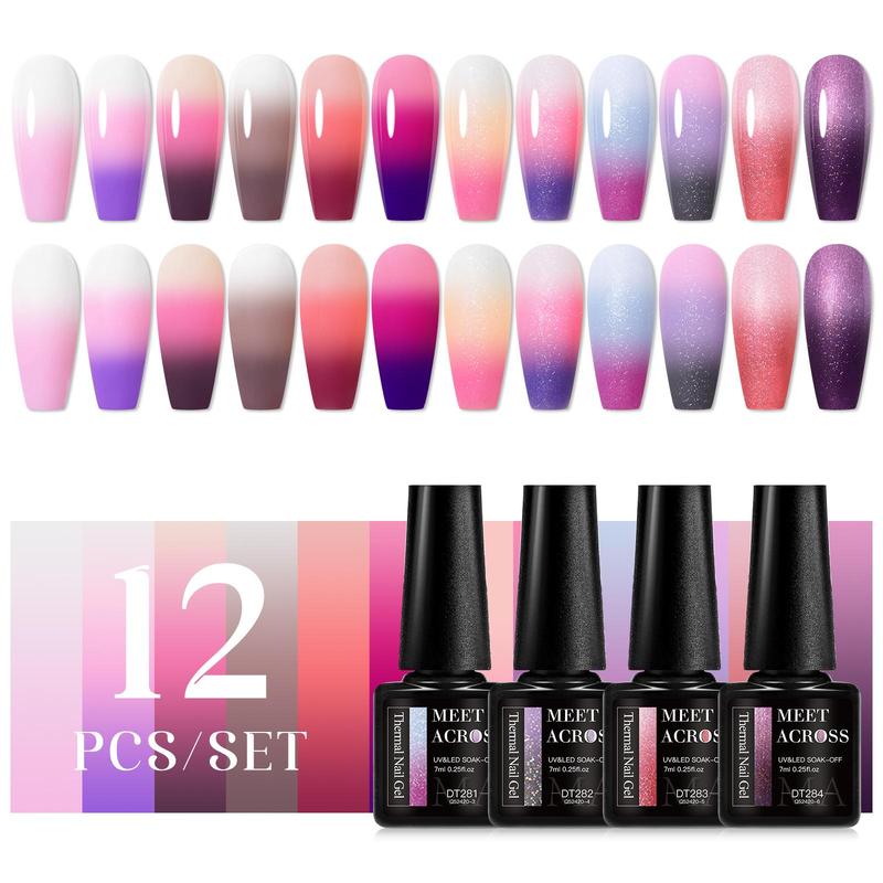 Color Changing Gel Nail Polish Set, 12pcs set Temperature Changing Semi Permanent Nail Art Gel Varnish, Nail Art & Nail Polish for Women & Girls