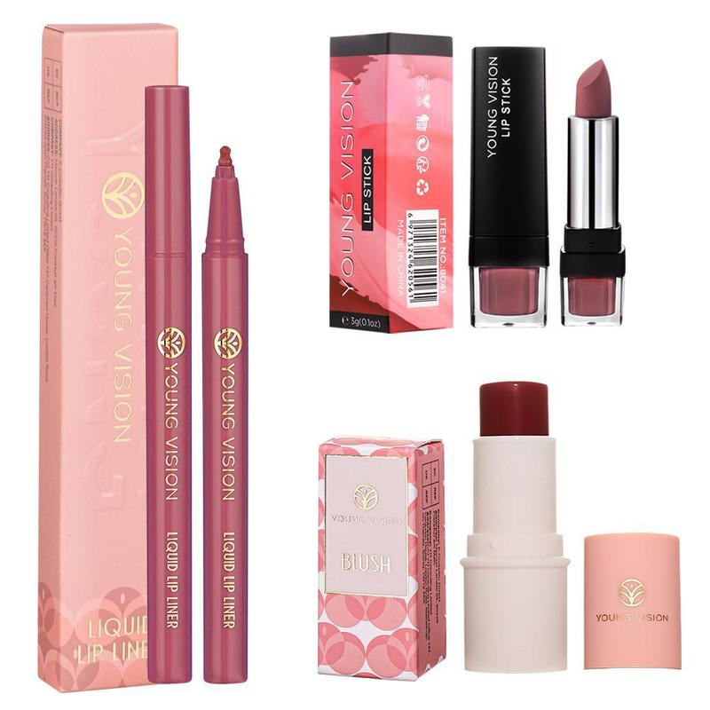 Makeup Set, 3 Counts set Long Lasting Blush & Lip Liner & Lipstick, Natural Look Makeup Kit for Women, Cosmetic Product for Girls