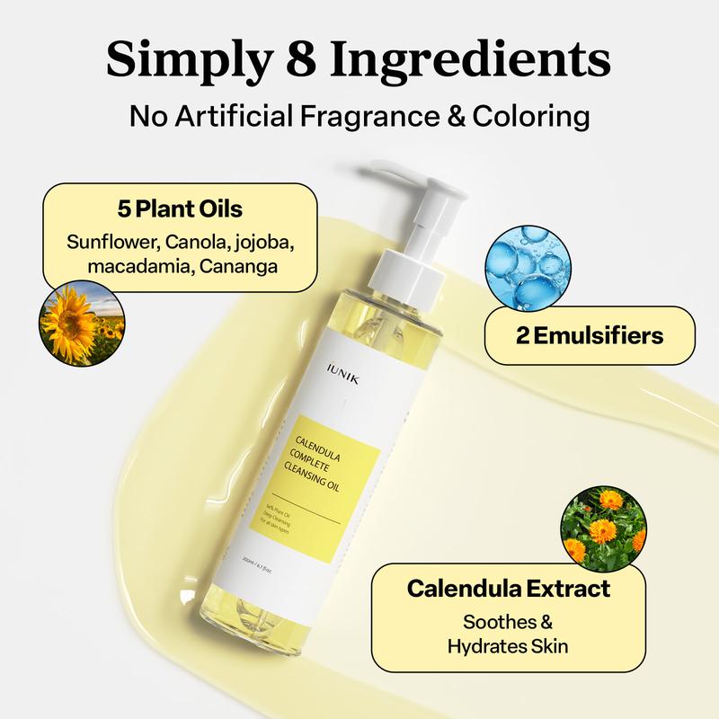 IUNIK Calendula Complete Cleansing Oil - Official Product Korean Gentle Blackhead Melting and Makeup Remover Facial Oil Cleanser (6.7 fl oz)