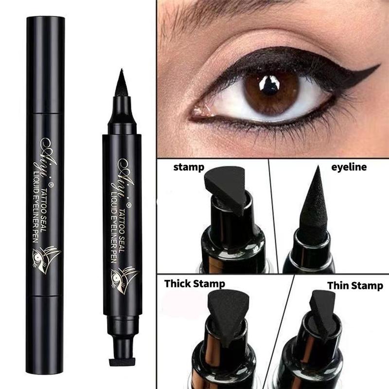 Summer Double-ended Eyeliner with Seal, Waterproof Long Lasting Eyeliner Pen, Professional Daily Makeup Accessories, Cosmetic Gift, Eyeliner Stamp, Eye Cosmetic for Music Festival Makeup, Summer Gift