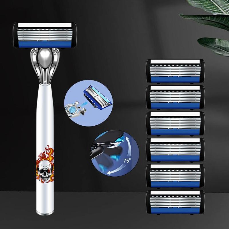 Men's Classic 7 Layer Blade Razor Set, 1 Set Ergonomic Non-slip Handle Razor with Replacement Razor Blade, Safety Razor for Men, Christmas Gift