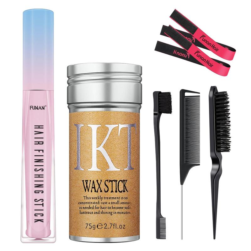 Hair Wax Stick & Slick Back Styling Kit - 4-Pack for Flyaways, Edges, & Wigs. Includes Edge Brush, Teasing Brush, & Rat Tail Comb. Perfect for Kids & Women. Stylish & Easy to Use!