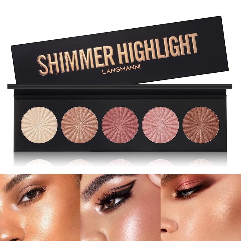 5 Color Brightening Highlighter Palette, Contour Palette, Makeup Palette, Long Lasting Highlighter Powder, Soft and Lightweight Highlight Powder