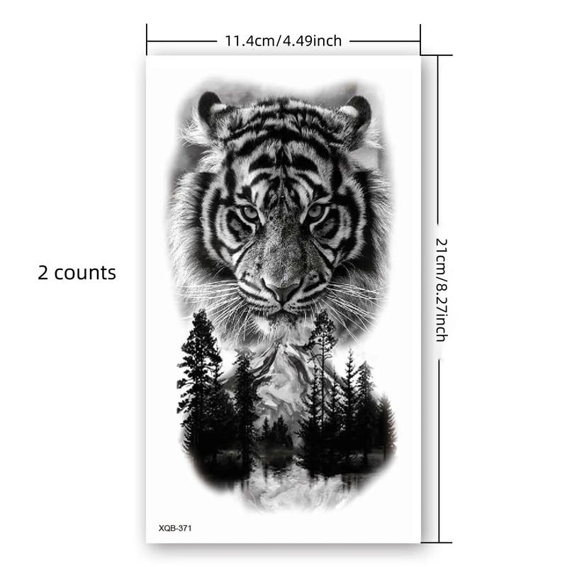Forest Tiger Pattern Temporary Tattoo Sticker, 2 Counts Waterproof Body Art Temporary Sticker, Suitable for Unisex,  Fake Tattoo