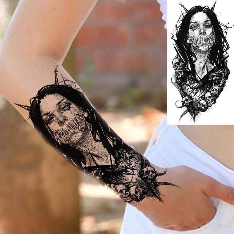 8pcs Cartoon Scary Girls Pattern Temporary Tattoo, Waterproof Realistic Tattoo Sticker for Festival Party Vacation