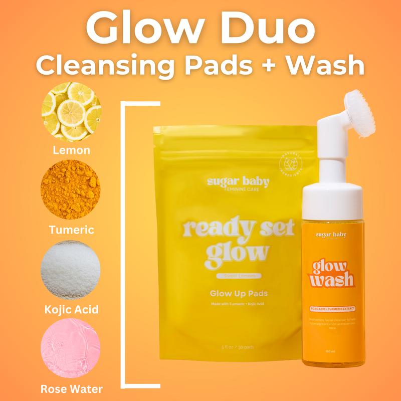 New - SugarBabySkin Glow Wash + Ready Set Glow Up Pads Beauty Kit