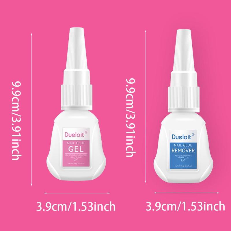 Nail Glue & Remover Kit (2 Counts set), Quick-drying & Long-lasting and Strong Nail Art Gel, Professional Nail Art & Nail Polish Remover, Christmas Gift