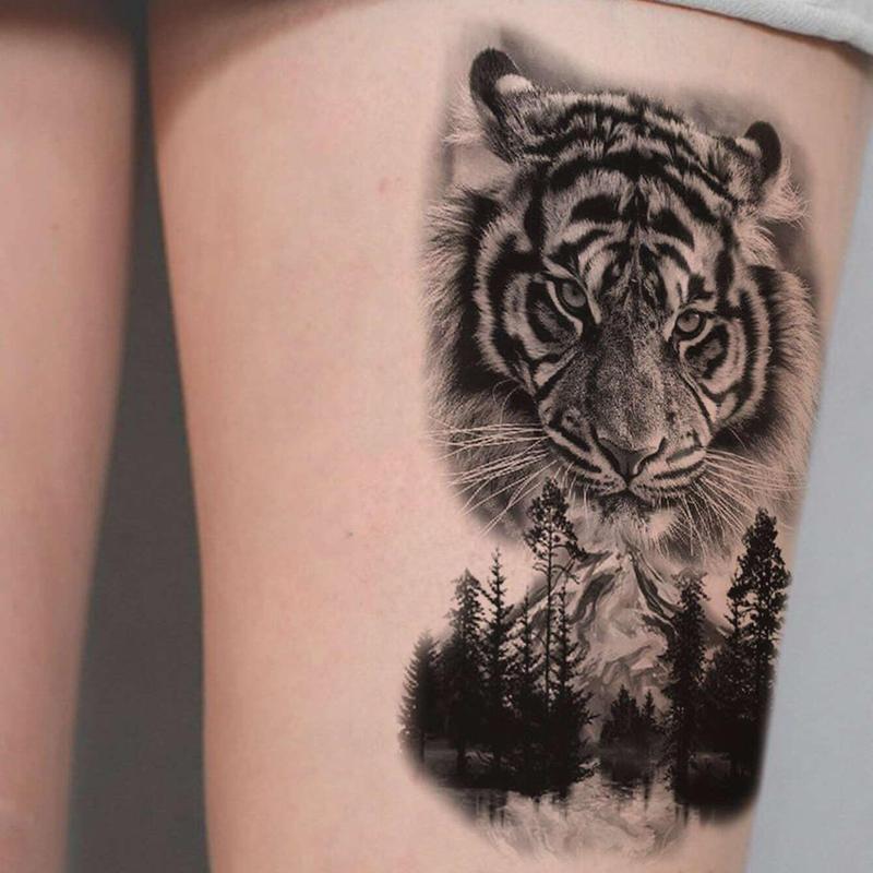 Forest Tiger Pattern Temporary Tattoo Sticker, 2 Counts Waterproof Body Art Temporary Sticker, Suitable for Unisex,  Fake Tattoo