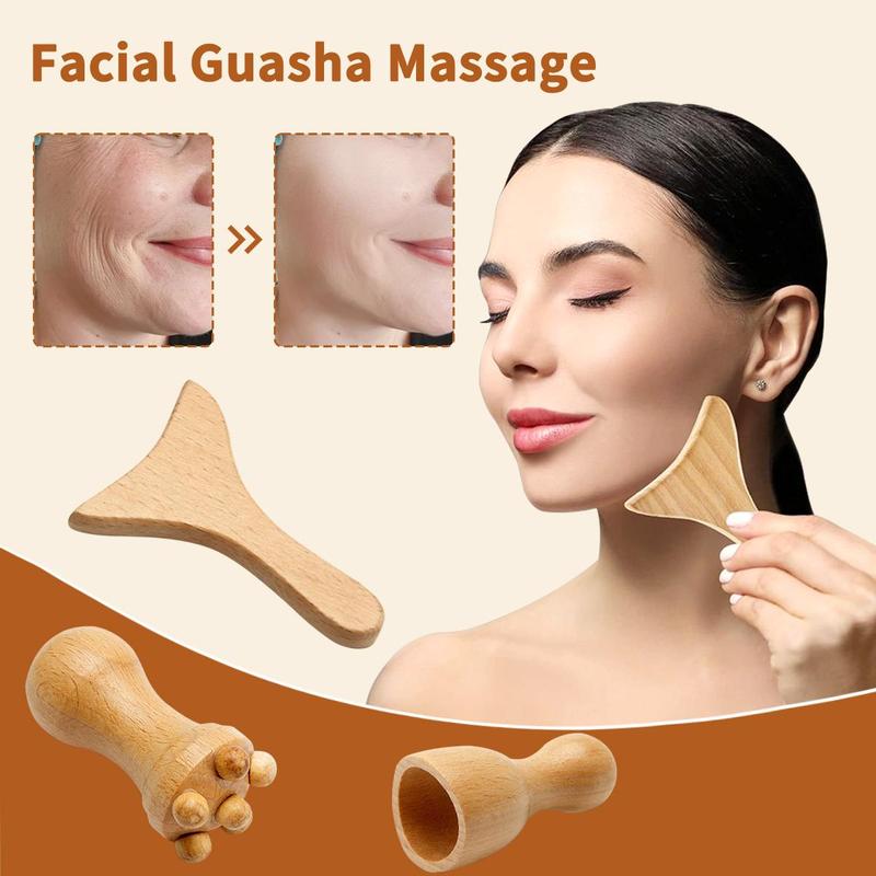 Wooden Facial Massage Tool Set, 8 Counts set Manual Massage Tool for Face Sculpting, Personal Face Massager, Body Care Tool for Women