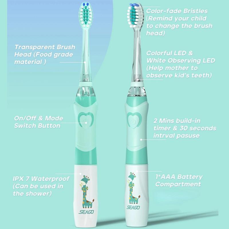 Electric Toothbrush for Kids, 1 Count Toothbrush Handle & 4 Counts Brush Heads, Waterproof  Intelligent Deep Cleaning Toothbrushes for Children