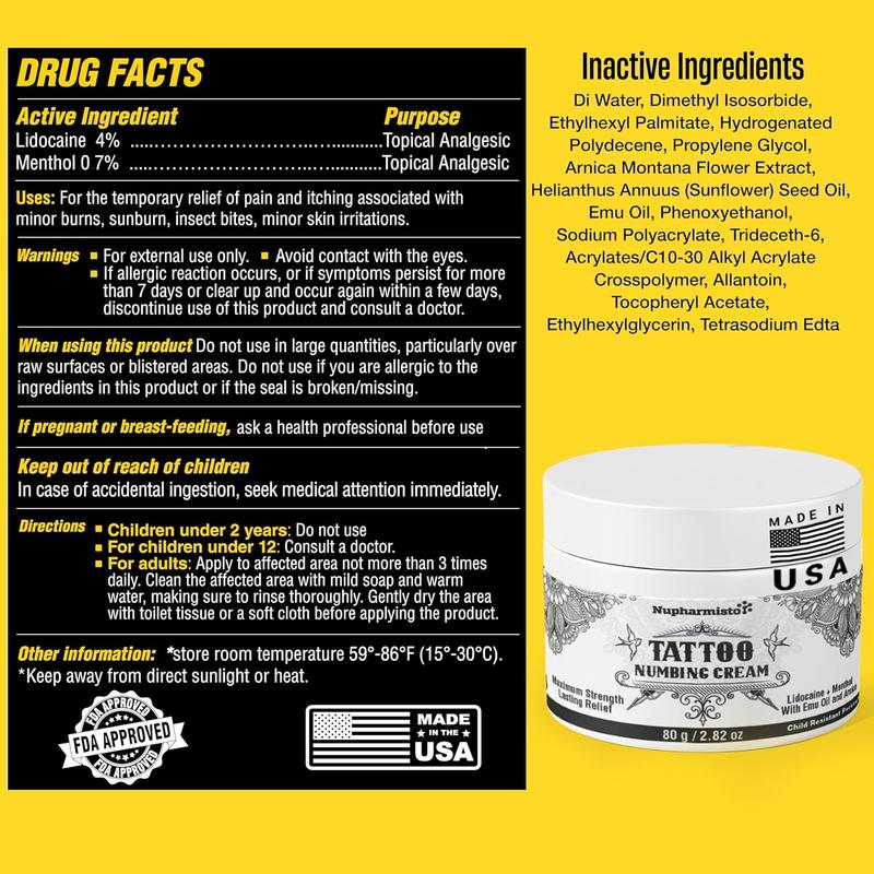 Tattoo Numbing Cream: Maximum Strength Lidocaine & Menthol for Long-Lasting Pain Relief During Tattoos, Piercings, and Waxing for All Skin Types