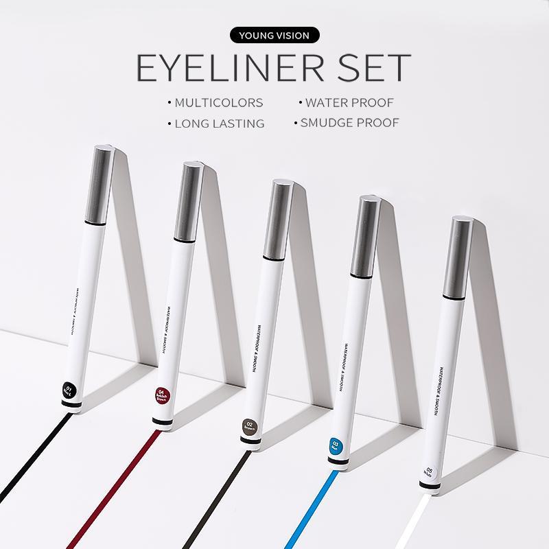 Waterproof Liquid Eyeliner, 5 Counts box Long Lasting Eyeliner Pen, Quick Drying Eyeliner Pen, Professional Daily Makeup Accessories