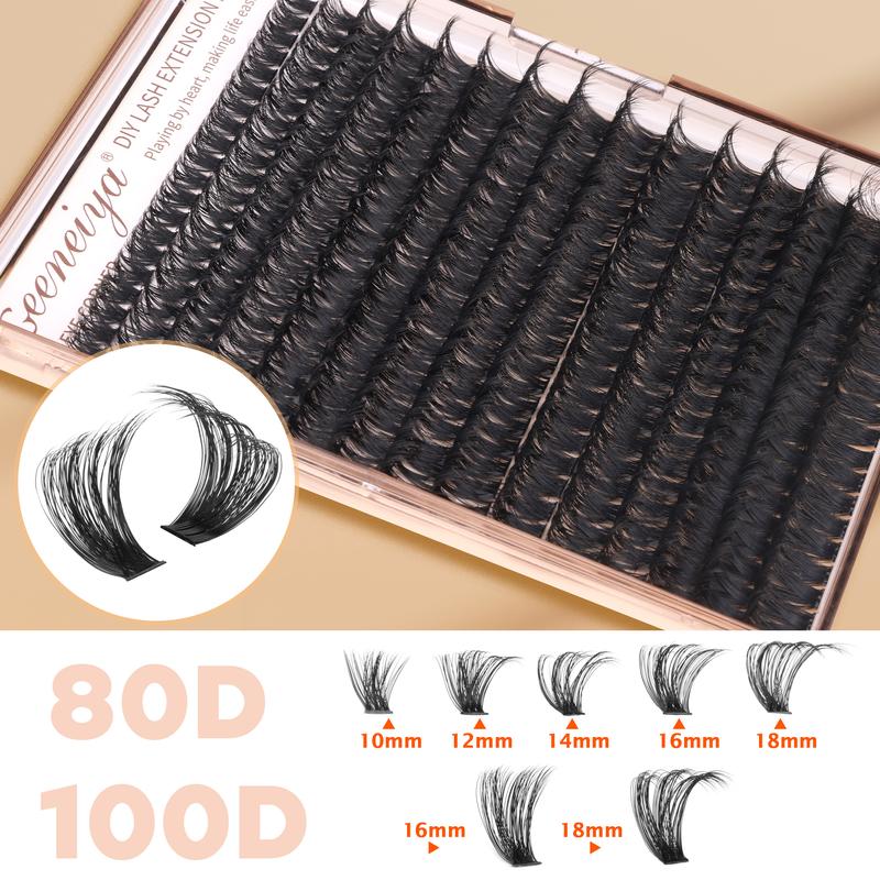 Geeneiya Volume Lash Clusters Kit with Lash Bond and Seal, Tweezers for Beginners and Proficient (10-18MM, 80D+100D)
