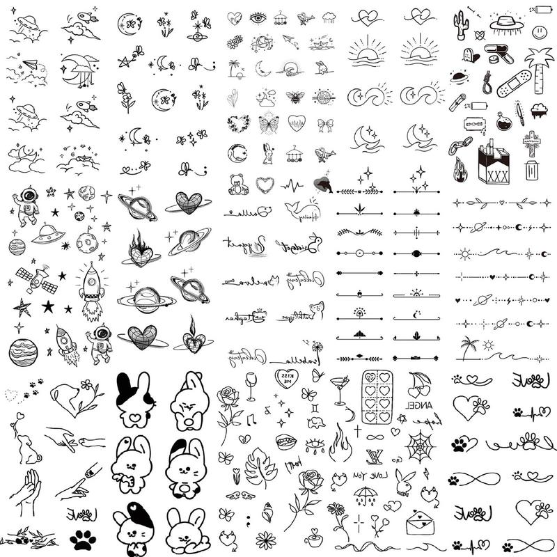 Small Crescent Moon Flowers Pattern Temporary Tattoo Sticker, 15 Sheets Waterproof Fake Tattoo Sticker, Body Art Decoration for Men & Women