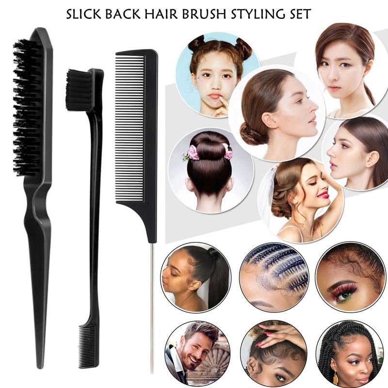 Hair Wax Stick & Slick Back Styling Kit - 4-Pack for Flyaways, Edges, & Wigs. Includes Edge Brush, Teasing Brush, & Rat Tail Comb. Perfect for Kids & Women. Stylish & Easy to Use!