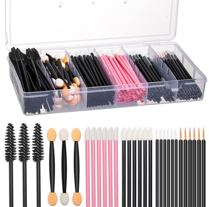 300pcs Disposable Makeup Tool Kit,Brow brush Mascara brush Lip Applicators Eyeshadow applicators Eye liner brush, Makeup Disposable Accessories With Organizer Box BLACK