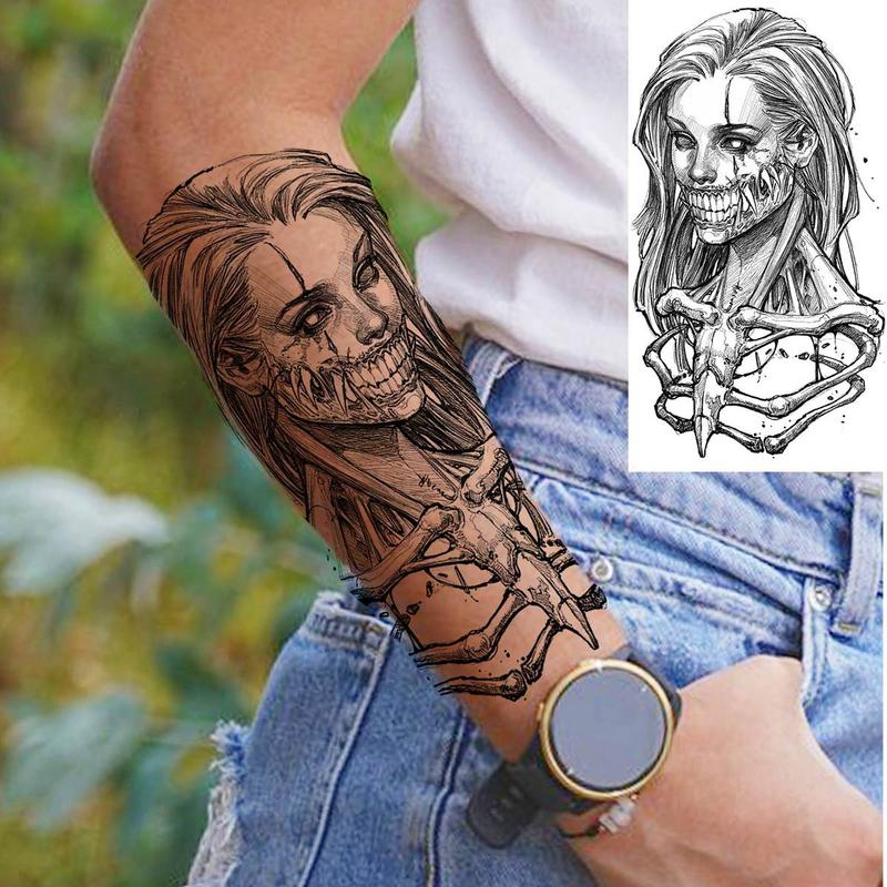 8pcs Cartoon Scary Girls Pattern Temporary Tattoo, Waterproof Realistic Tattoo Sticker for Festival Party Vacation