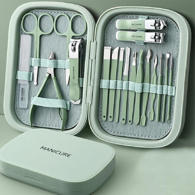Professional Manicure Set, 18pcs set Stainless Steel Nail Clipper Set with Storage Case, Manicure & Pedicure Tool for Home & Travel