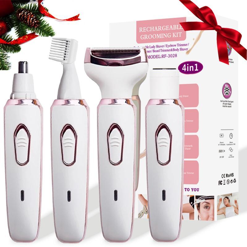 4 in 1 Electric Eyebrow Trimmer, 1 Box Rechargeable Waterproof Eyebrow Shaver & Accessories, Multifunctional Hair Removal Tool for Women, Christmas