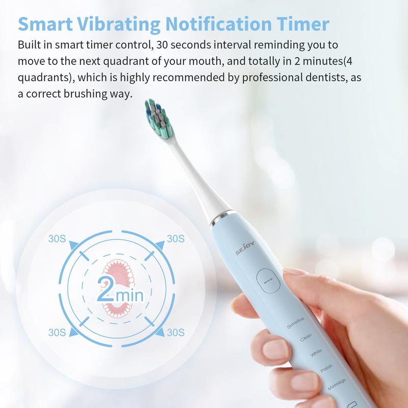 Sejoy Waterproof Daily Sensitive Oral Electric Toothbrush – USB Rechargeable Sonic Power Toothbrush with 12 Brush Heads