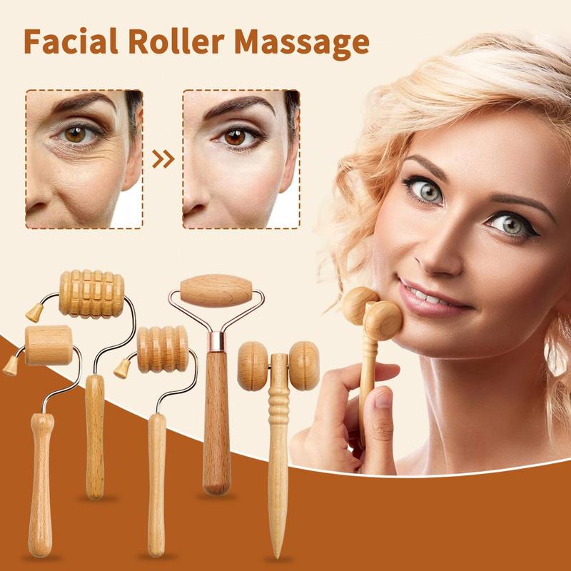Wooden Facial Massage Tool Set, 8 Counts set Manual Massage Tool for Face Sculpting, Personal Face Massager, Body Care Tool for Women