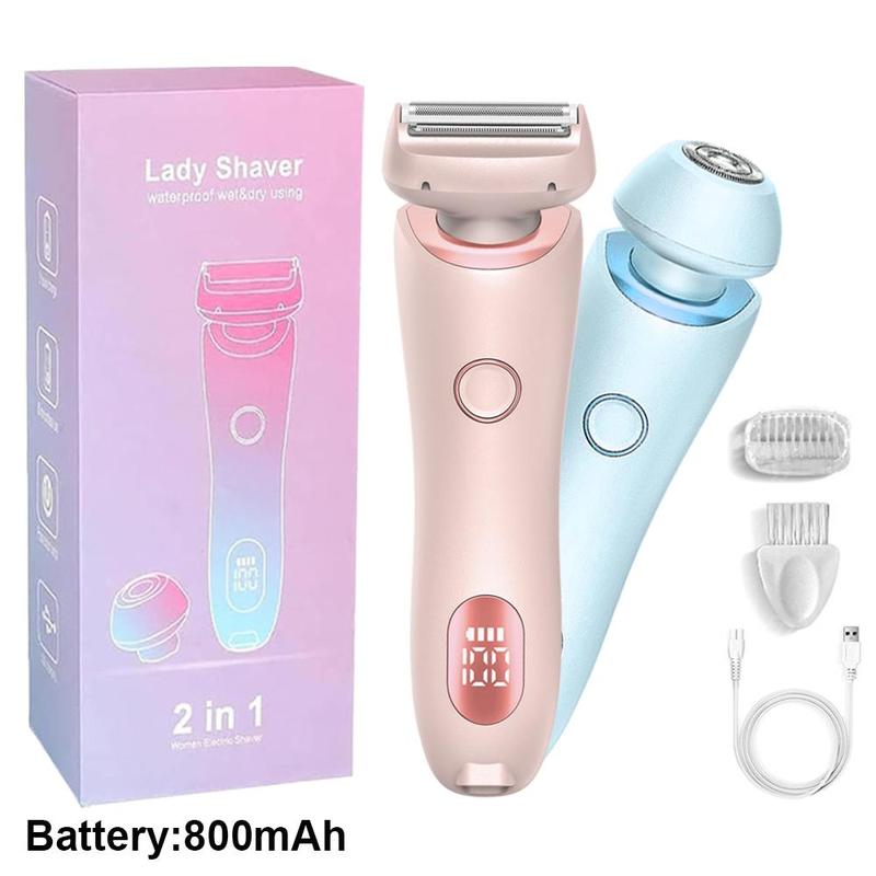 2 in 1 Electric Shaver for Women, 1 Box Waterproof Wet & Dry Use Portable Body Hair Trimmer, Hair Removal Tool for Legs Underarm Face Bikini Line