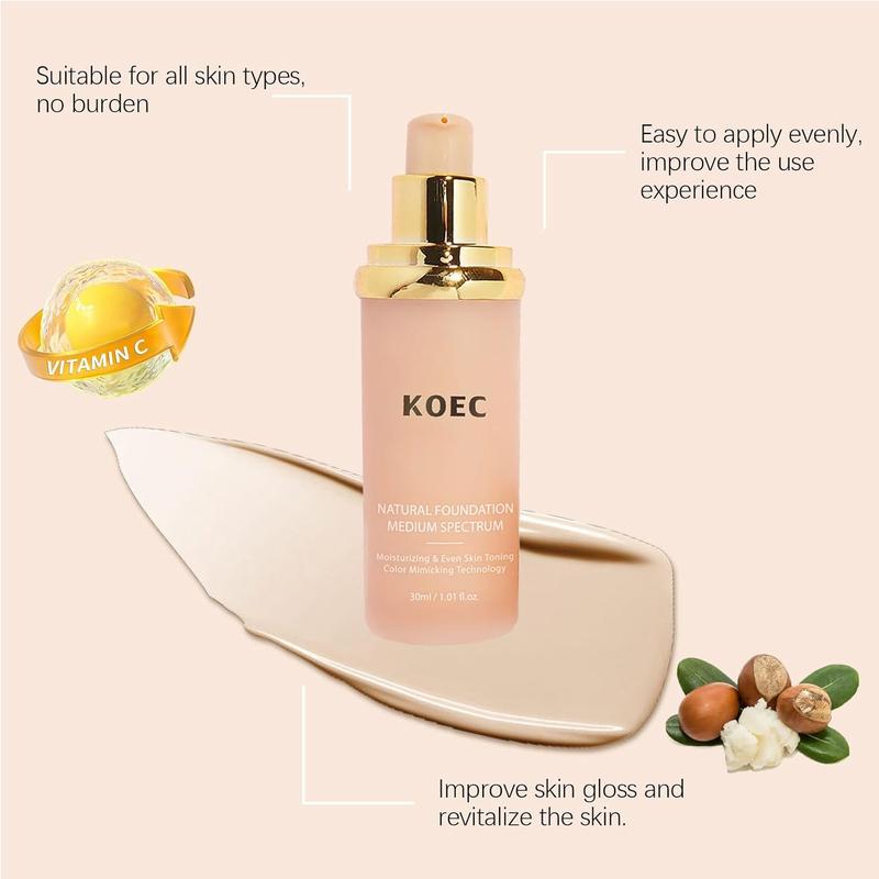 KOEC 4 In1 Concealer Coverag Liquid Foundation, Hydrating Nourishing and LonglastingFormula with Medium Coverage,  Natural Looking Finish Makeup Clear