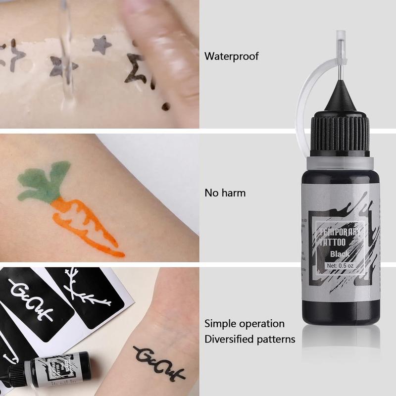 Temporary Tattoo Kit 10 Bottles Color Inks, 84 Pcs Stencils Kit for Body Paint DIY Tattoos Temp, DIY Fake Tattoo for Women Kids (all colors)