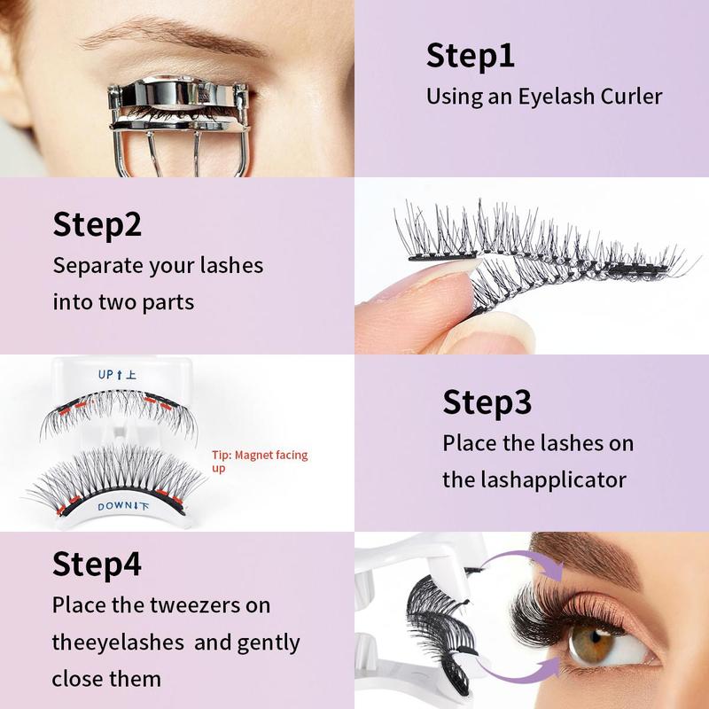 Magnetic Fake Eyelash Kit for Lash Extensions, 1 Set Reusable No Glue Fake Eyelashes with Professional Applicator Tweezers, Natural Long Fluffy Soft False Eyelash for Women Makeup