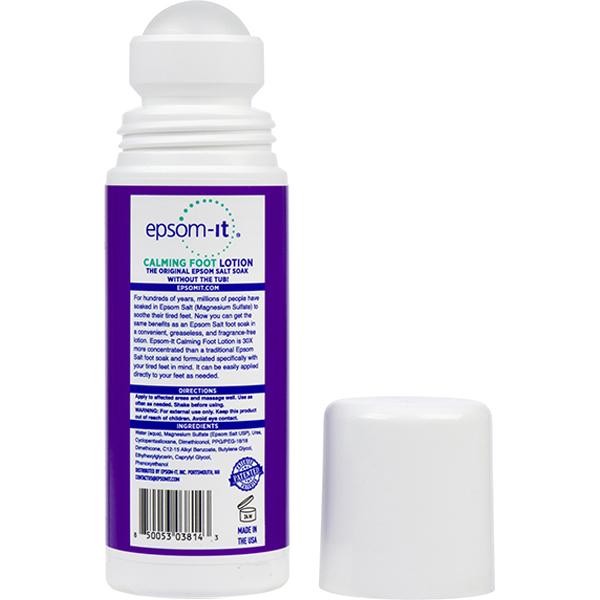 EPSOM-IT Calming Foot Lotion - Roll on Magnesium Sulfate Lotion for Tired Feet & Ankles, Leg Cramps & Achy Feet - Topical Epsom Salt with Urea to Soften Tough Skin and Cracked Heels, 3.0 oz