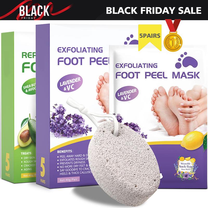 Natural Foot Pumice Stone for Feet, Foot Peel Mask 5 Pack, 2-in-1 Kit Lava Pedicure Tools, Exfoliator Peel Off Calluses Dead Skin Callus Remover, Baby Soft Smooth Touch Feet-Men Women
