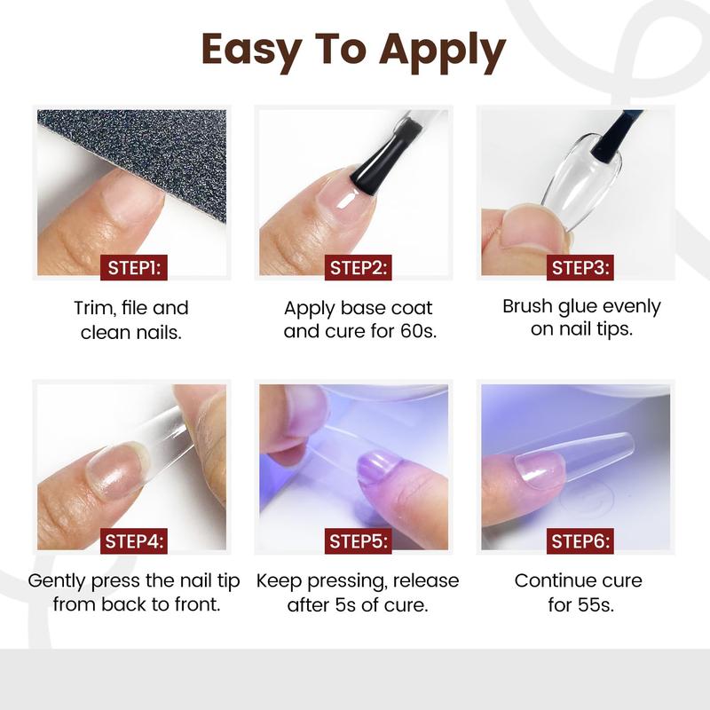 JODSONE 15ml Nail Glue Gel 5 in 1 for Nail Tips Long Lasting Extension Glue for Clear Nail Tips and Clear Press on Nails, Nail Repair Treatment, Salon Art DIY at Home Need U V Light Cured