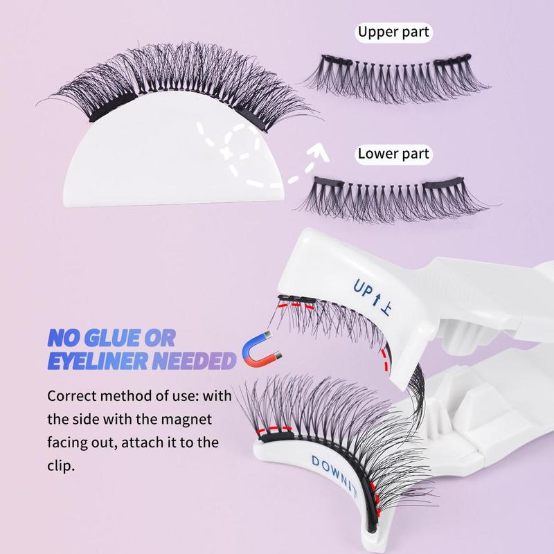 Magnetic Fake Eyelash Kit for Lash Extensions, 1 Set Reusable No Glue Fake Eyelashes with Professional Applicator Tweezers, Natural Long Fluffy Soft False Eyelash for Women Makeup