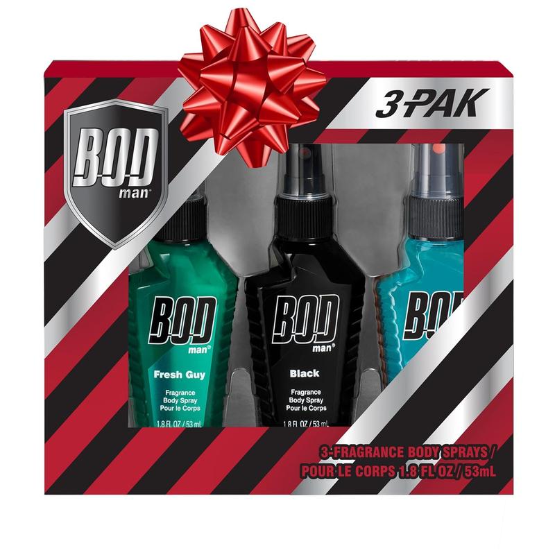 BOD Man Body Spray Holiday Gift Set for Him - 3 Piece Variety Sampler (Black, Fresh Guy, Blue Surf) BOD man