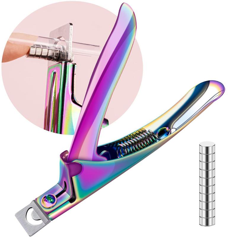 False Nail Clippers with Magnets, 1 Count Stainless Steel Nail Cutter with 10pcs Small Magnets for Home Salon Nail Art, Nail Art, Manicure & Pedicure Tools