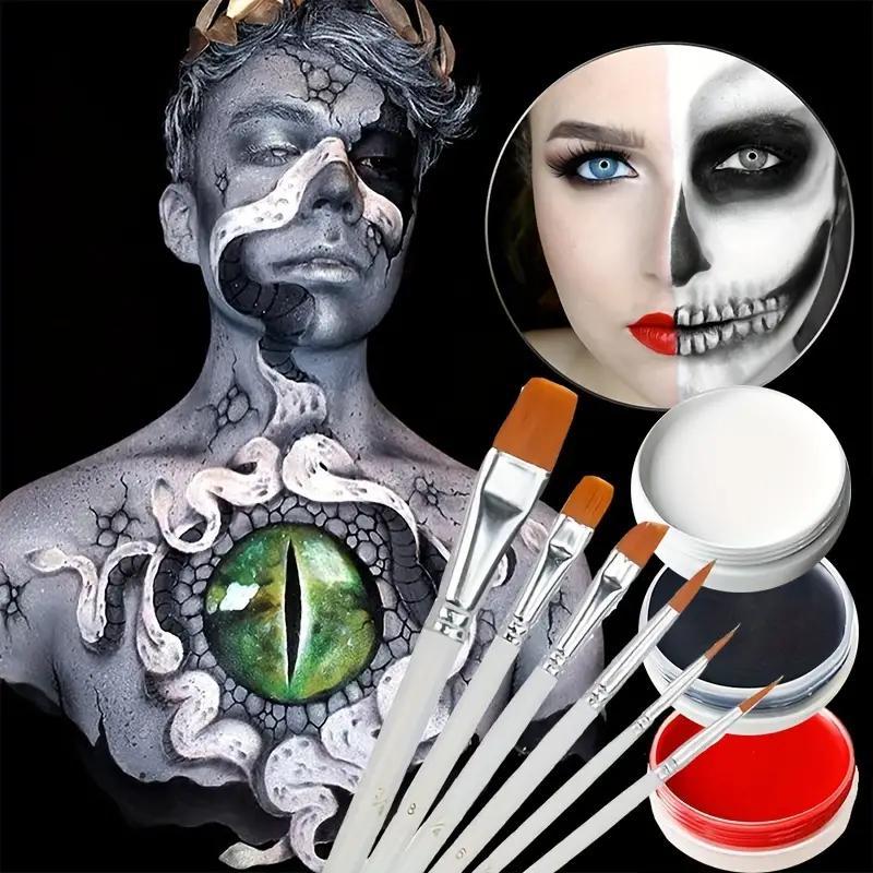 Monochrome Body Paint Clown Makeup Kit, 1 Set Face Body Paint with Brushes, Professional Oil Body Paint for Cosplay, Professional Makeup Tool