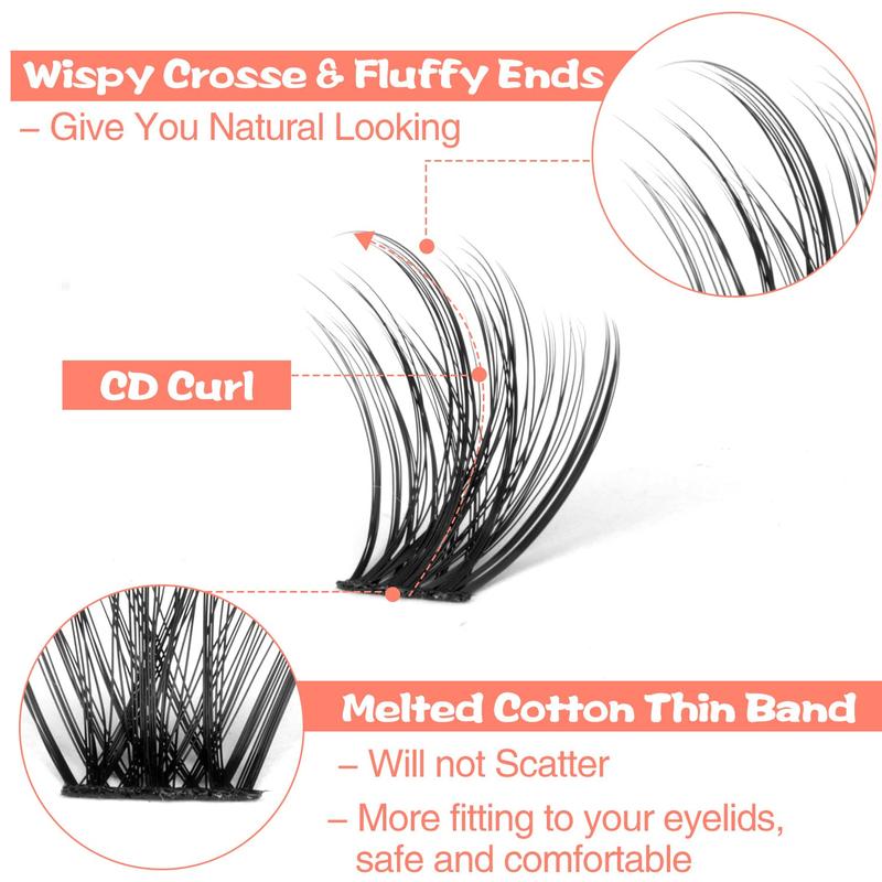 DIY Eyelash Extensions Kit, 96pcs Lash Clusters, Wispy False Eyelashes, C D Curl Individual Lash Extensions, 8-16mm Mega Fluffy Eyelash Clusters for Summer Back To School Gifts, Christmas Gift