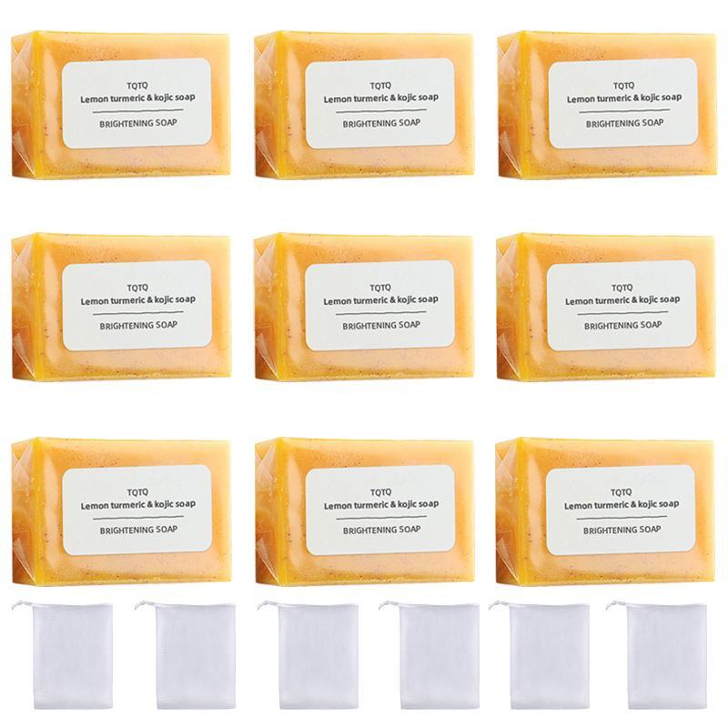 Turmeric & Kojic Acid Soap, 4 9 15pcs Lemon Bath Soap, Skin Brightening Exfoliating Handmade Soap, Gentle and Moisturizing Soap for Face and Body