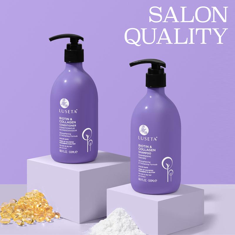 Luseta Biotin & Collagen Shampoo & Conditioner for Pro Growth - Thickening Shampoo for Thinning Hair and Hair Loss - Infused with Argan Oil to Repair DamagedDry Hair - Sulfate Free Paraben Free-2 x 16.9 fl oz