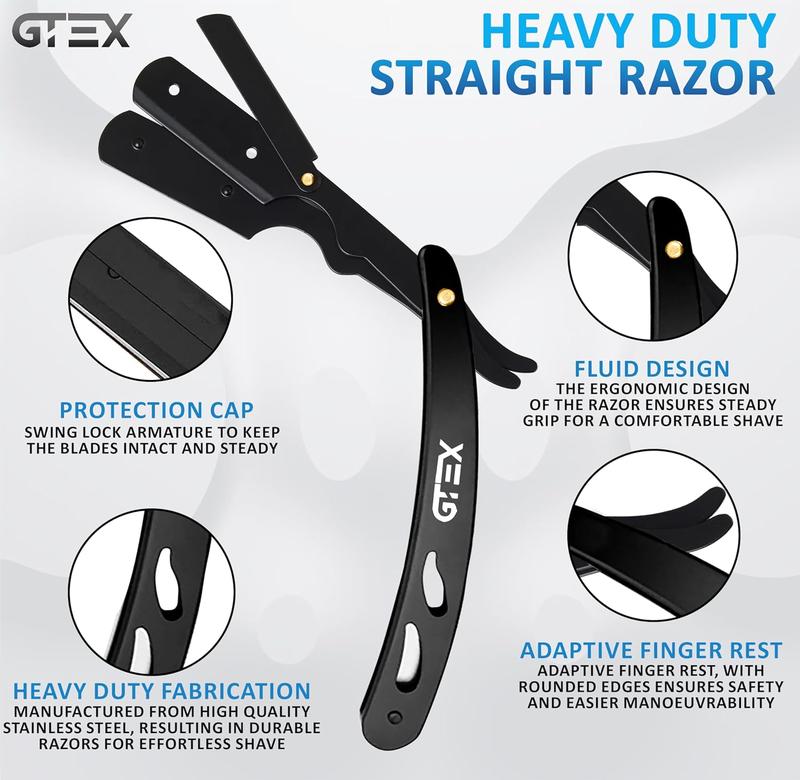 Straight Razors For Men 100 GTEX Barber Razor Blades - 2 Professional Straight Razor Single Blade Razors for Men Navajas Para Barbero Straight Edge Razor Barber Beard Razor Shavette Shaving Razor Kit