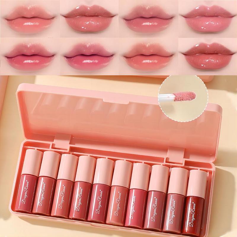 Bear Pattern Long-lasting Comfort Lip Gloss Set, 10pcs set Easy Coloring Glossy Lip Sticks, Makeup Accessories, Lip Cosmetic for Gift, Summer Gift