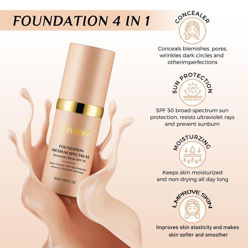 Color Changing Liquid Foundation & Makeup Brush Set, Long Lasting Lightweight Gentle Foundation, Moisturizing Makeup Product for Women & Girls