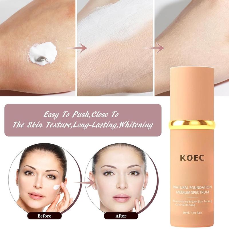 KOEC 4 In1 Concealer Coverag Liquid Foundation, Hydrating Nourishing and LonglastingFormula with Medium Coverage,  Natural Looking Finish Makeup Clear