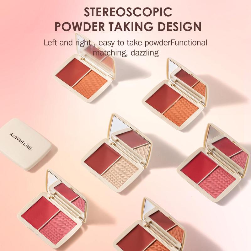2 in 1 Blush Palette, Long Lasting Lightweight Powder Blush, Cheeks Contour Blush Pressed Powder, Natural Look Blush for Daily Makeup