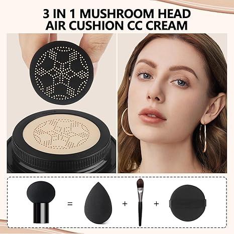 Mushroom Head Air Cushion CC Cream Strong Concealer,Face Makeup Cushion Foundation Long-Lasting,Moisturizing BB Cream Makeup All Skin Types